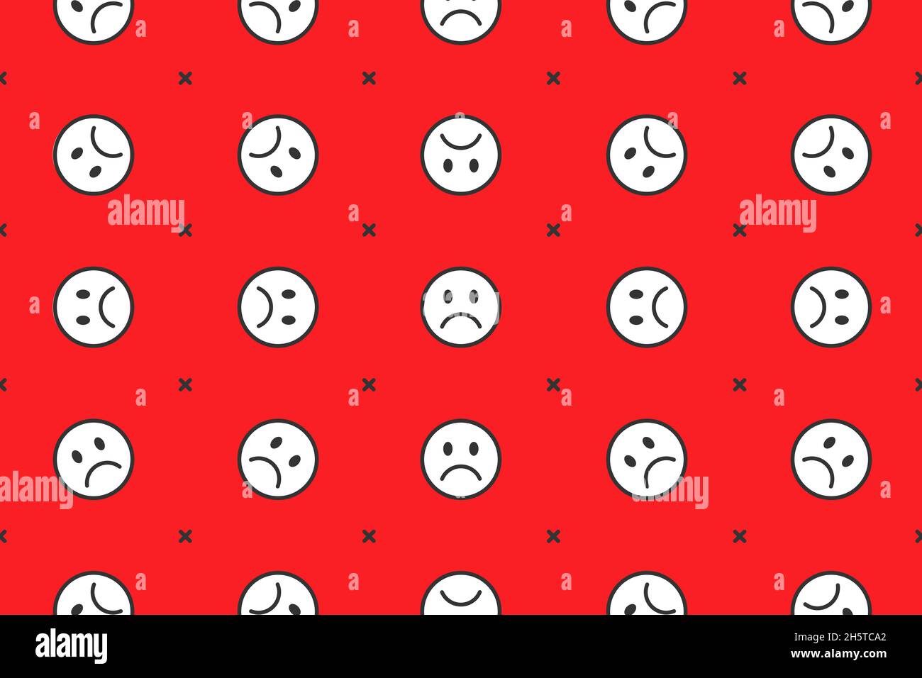 Sfondo emoji viso infelice. Accovacciato modello di icone Smile, sfondo, banner poster Foto Stock