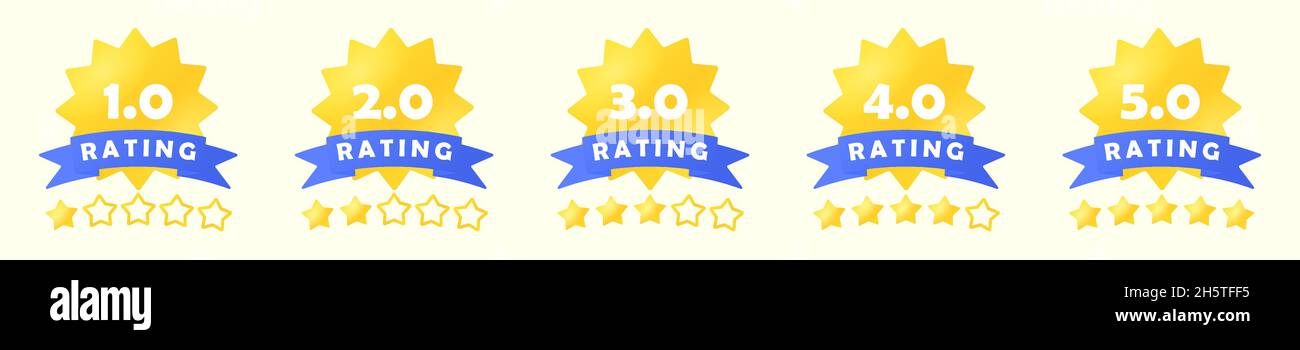 Stelle di valutazione della qualità. Un emblema per un sito Web o una domanda di feedback. Icona isolata su sfondo bianco. Sistema di classificazione. Illustrazione Vettoriale