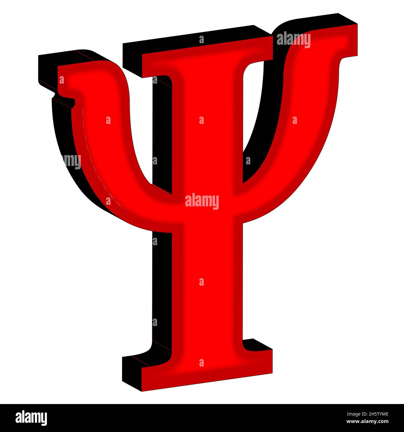 Psi- una lettera dall'alfabeto greco in 3D isolata su uno sfondo bianco. Foto Stock