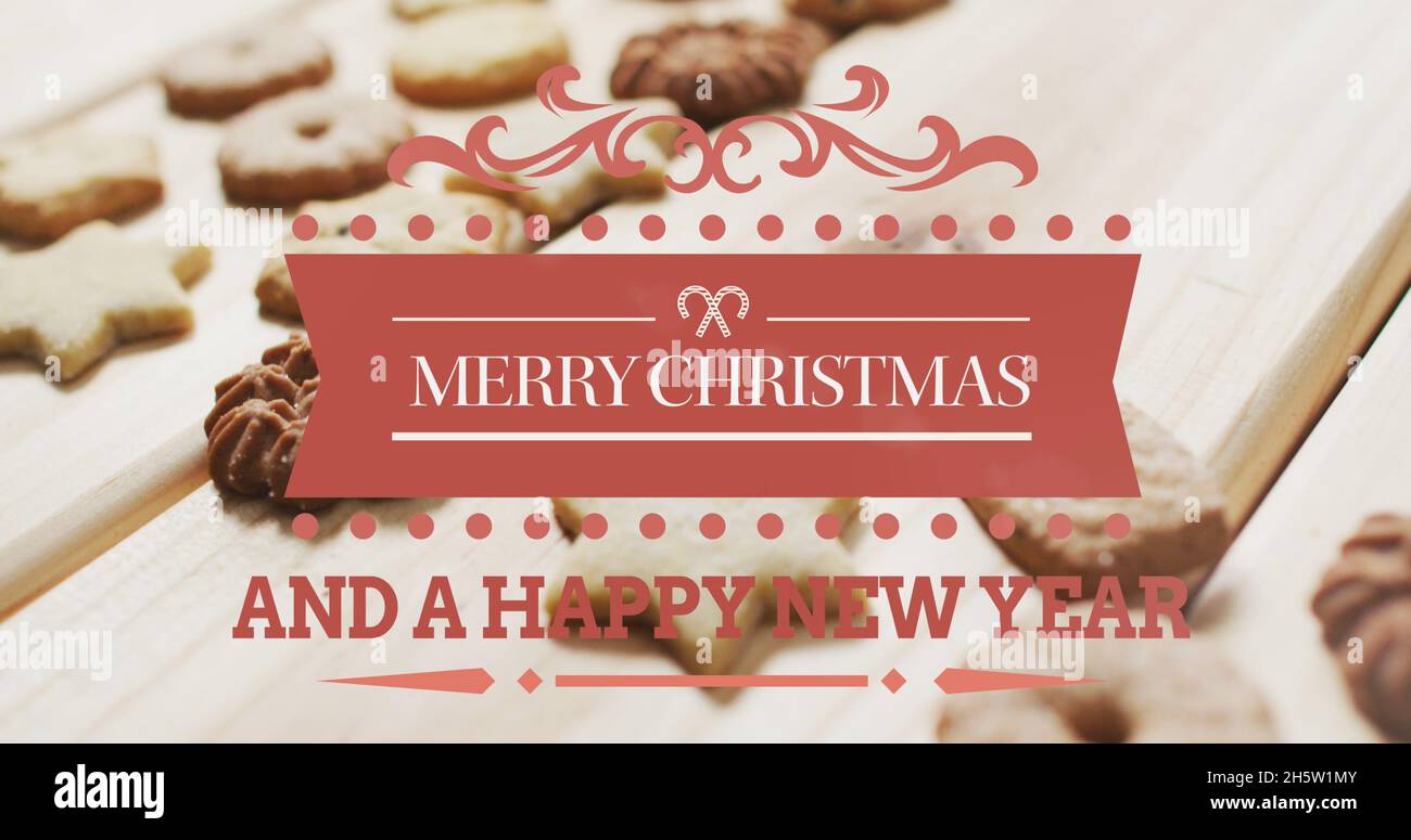 Immagine del testo di buon natale sui cookie Foto Stock