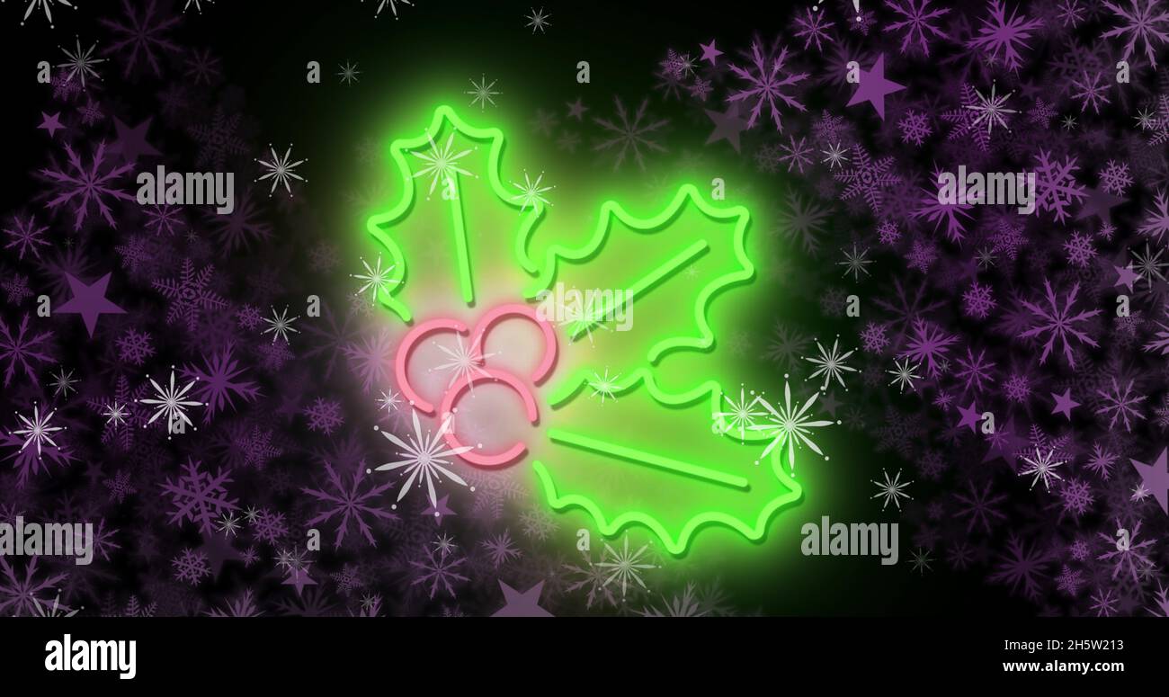 Immagine della neve che cade a natale sulle foglie Foto Stock