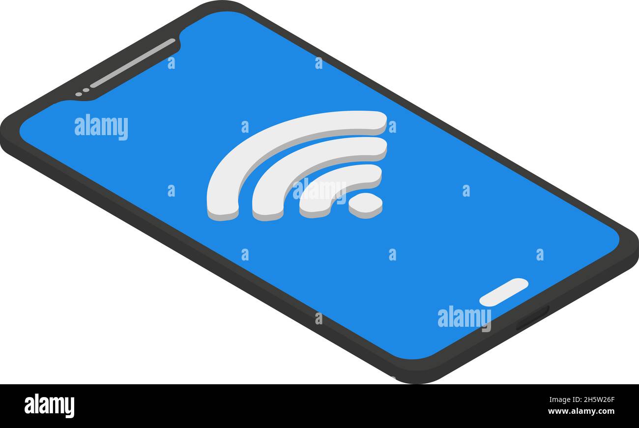 Telefono con tecnologia con Wi fi piatto isometria, vettore Illustrazione Vettoriale