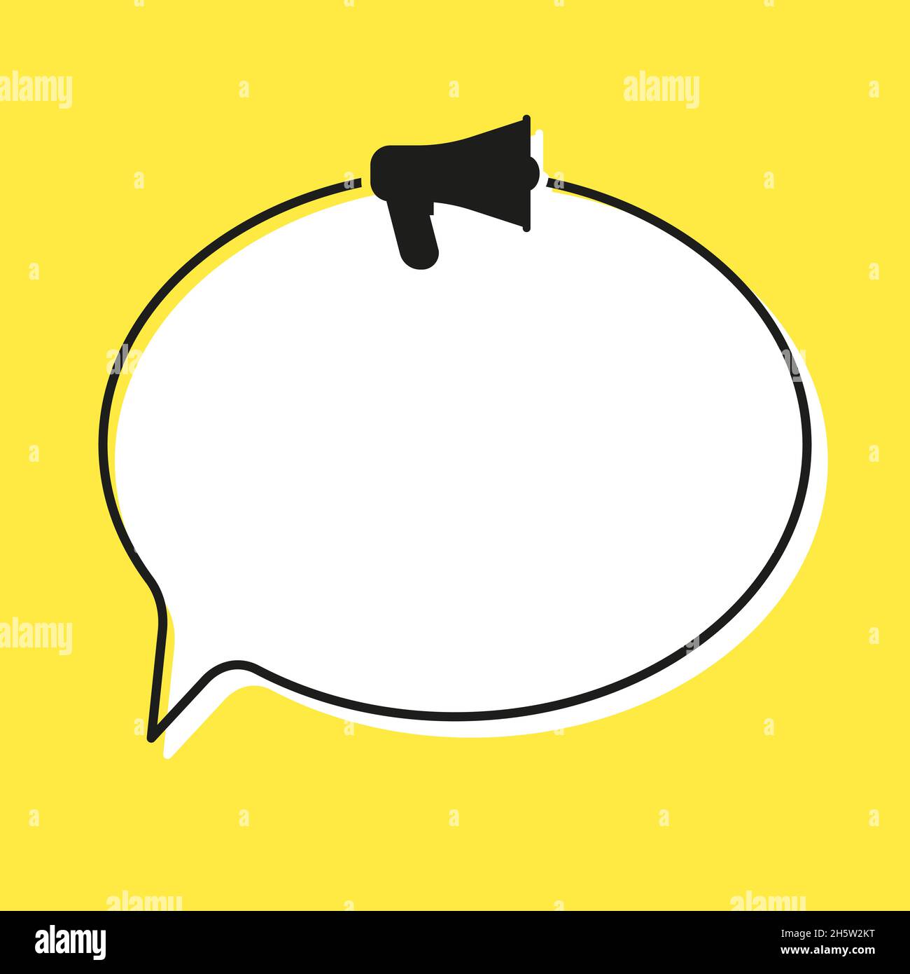 megafono a bolle di dialogo su sfondo giallo, piatto Illustrazione Vettoriale