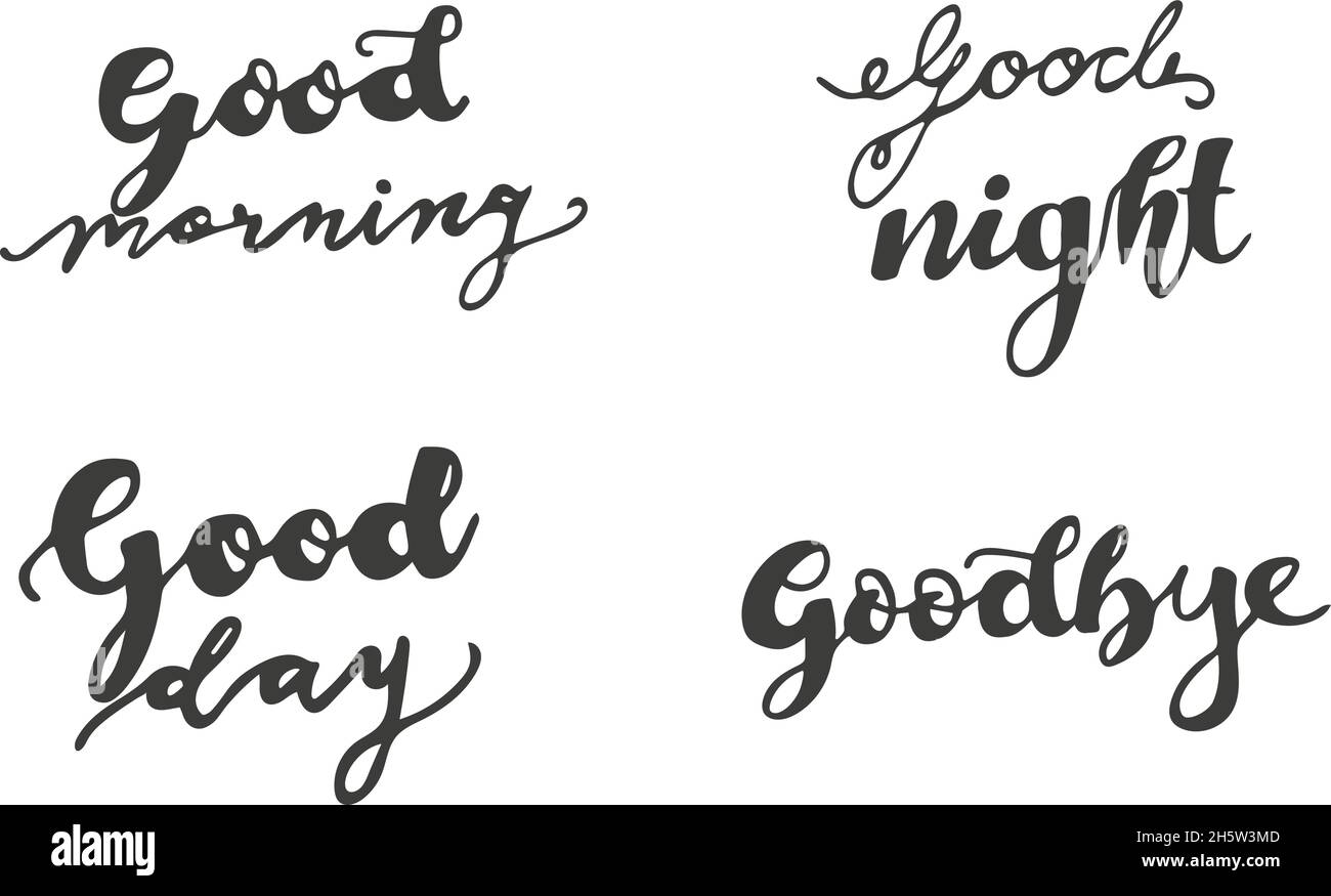 impostare la scritta buona mattina giorno notte e arrivederci Illustrazione Vettoriale