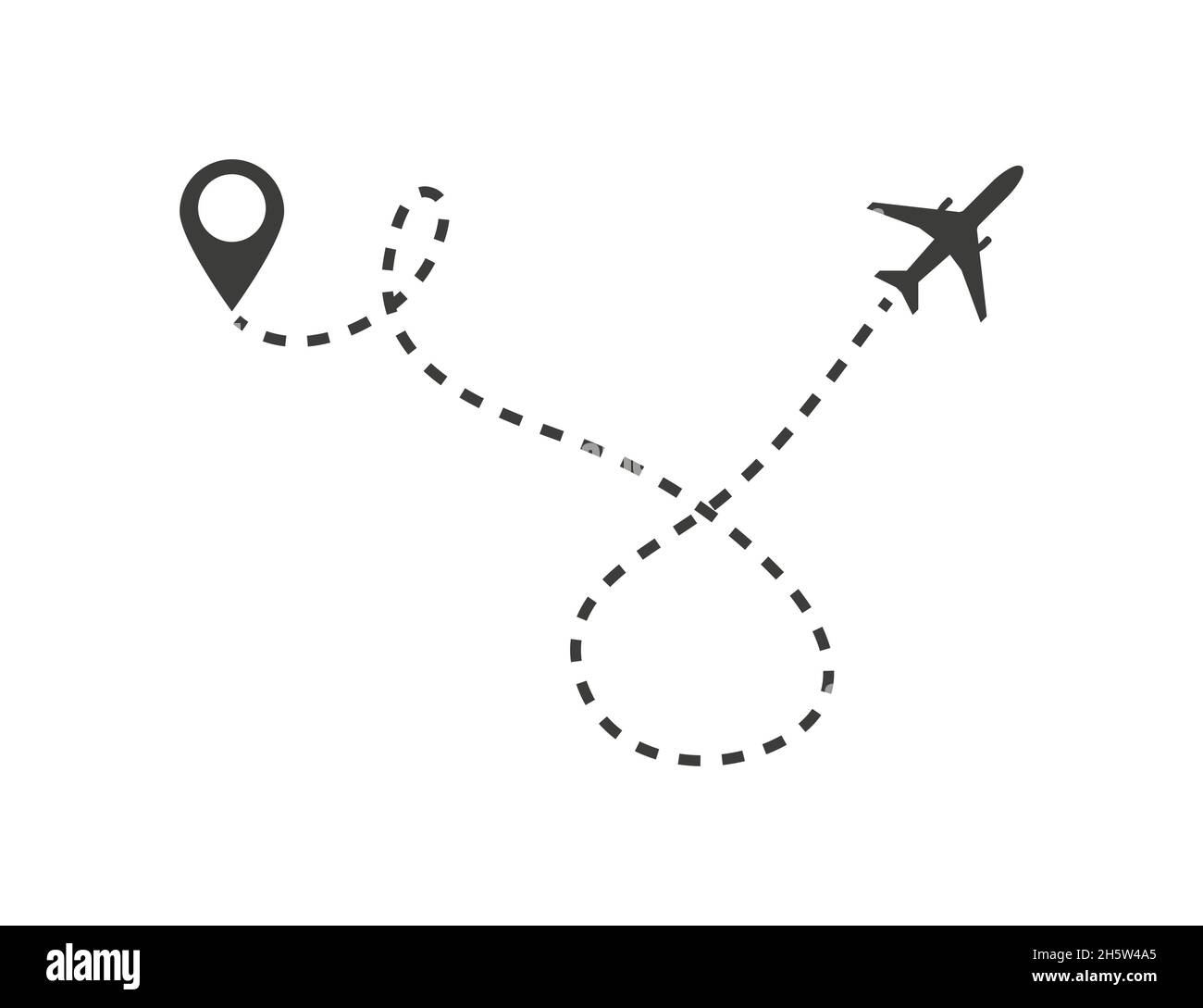 percorso della linea dell'aeroplano con icona del vettore del punto iniziale Illustrazione Vettoriale