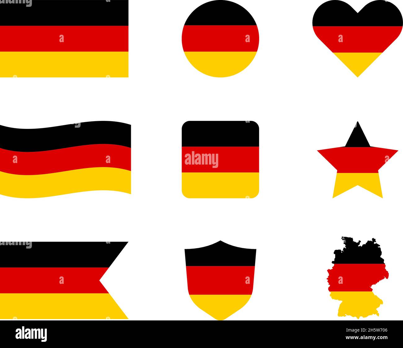 Icona del vettore del set di flag per la Germania. Colori nazionali tedeschi nero, rosso e giallo. Adesivo isolato carta europea del paese. Illustrazione isolata Illustrazione Vettoriale