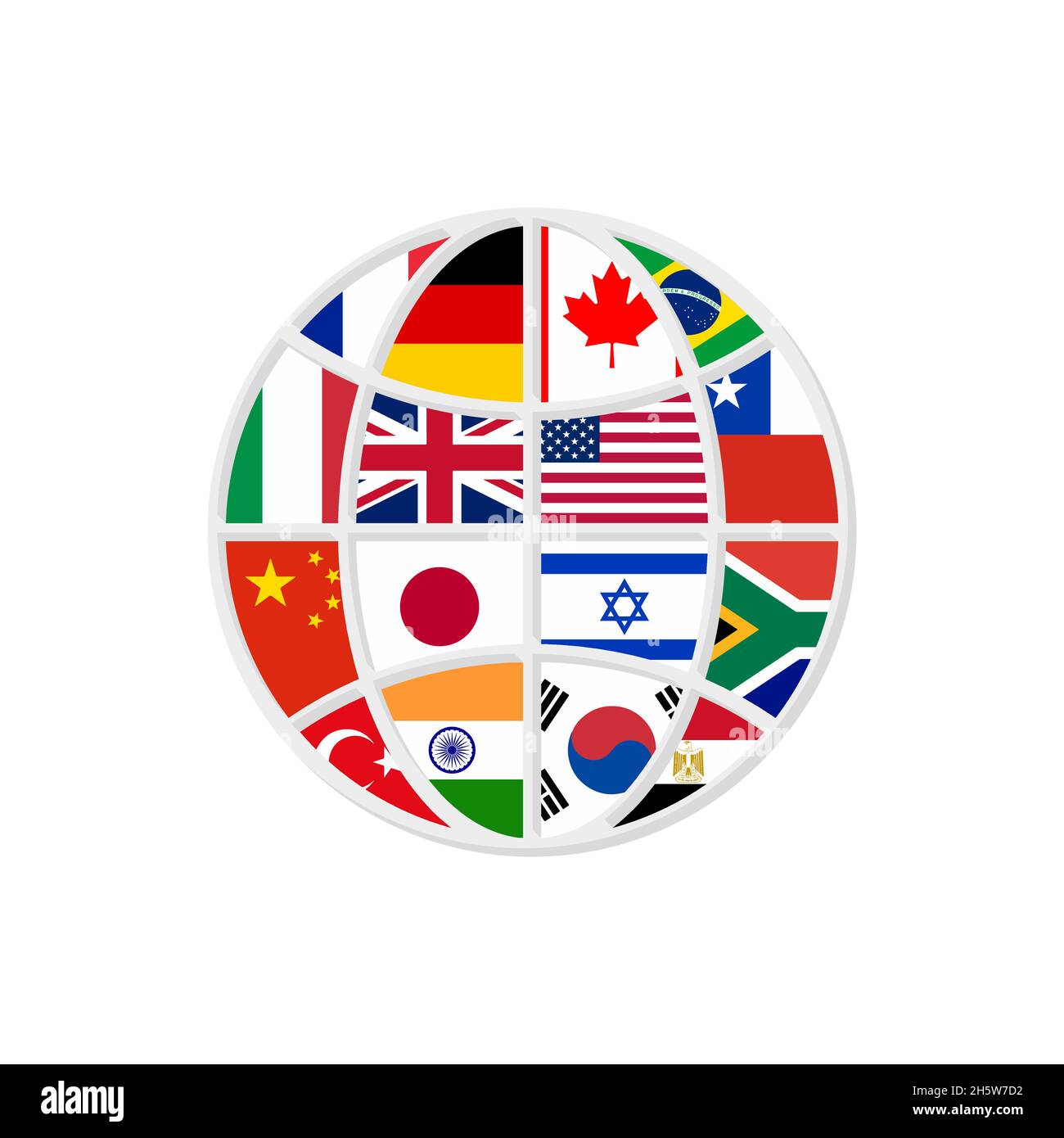 bandiere dei paesi del globo in stile piatto, illustrazione vettoriale Illustrazione Vettoriale