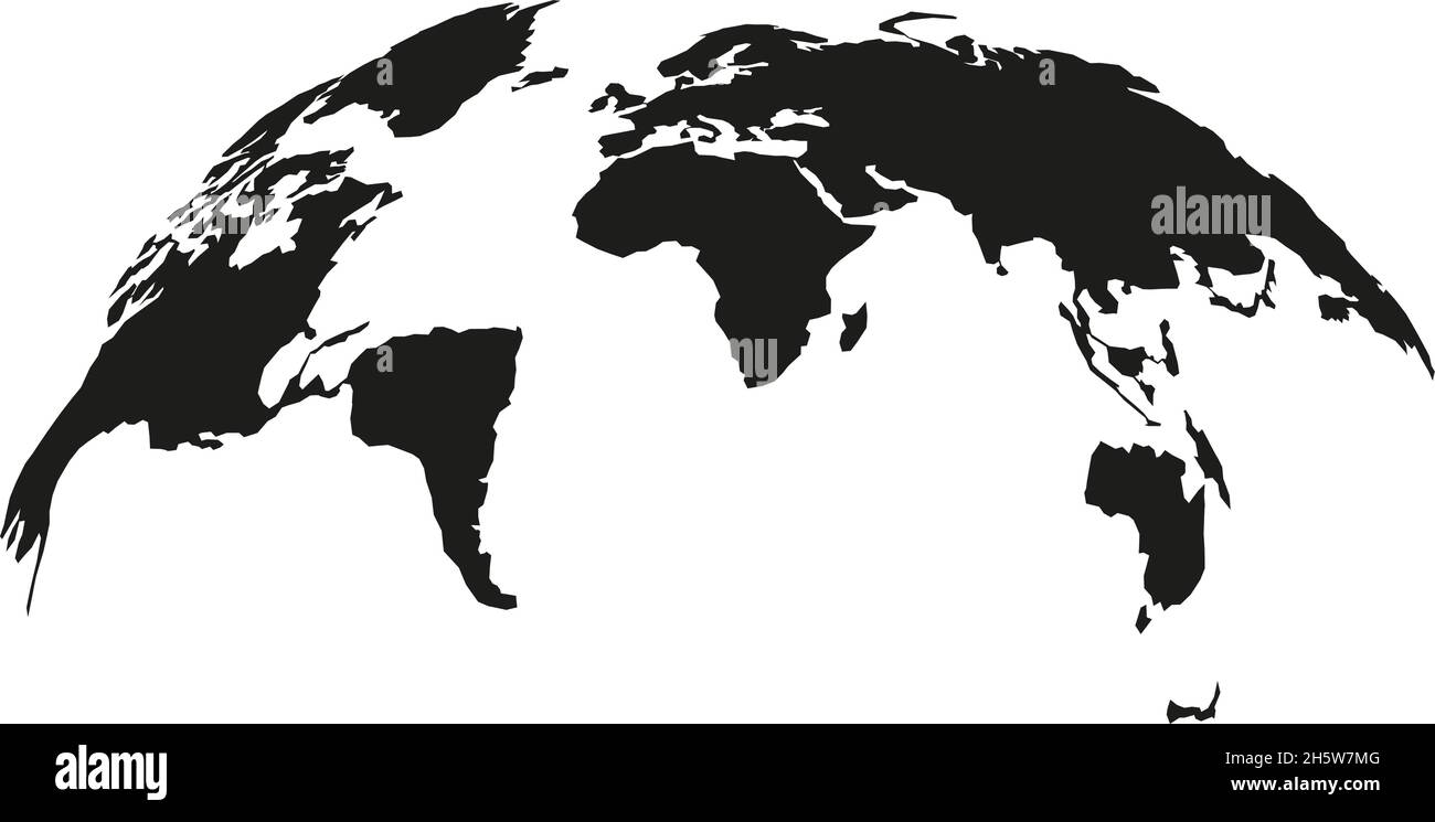 mappa curva del mondo in nero, illustrazione vettoriale Illustrazione Vettoriale