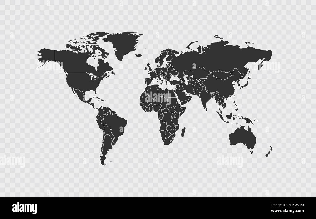 Mappa del mondo dettagliata del paese modello di infografica politica isolato su sfondo trasparente, vettore per sito web Illustrazione Vettoriale