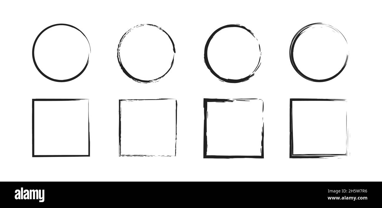 Telaio pennello art line. Sfondo rotondo e quadrato. Illustrazione astratta del vettore nero. Illustrazione Vettoriale