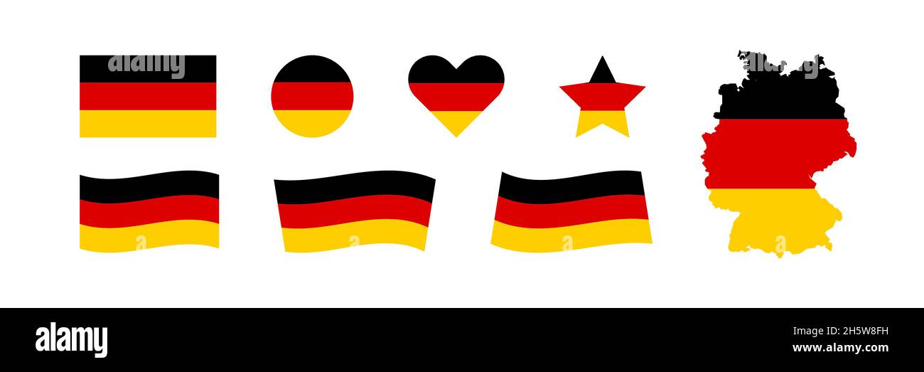 Icona del vettore del set di flag per la Germania. Adesivo isolato carta europea del paese. Colori nazionali tedeschi nero, rosso e giallo. Illustrazione isolata Illustrazione Vettoriale