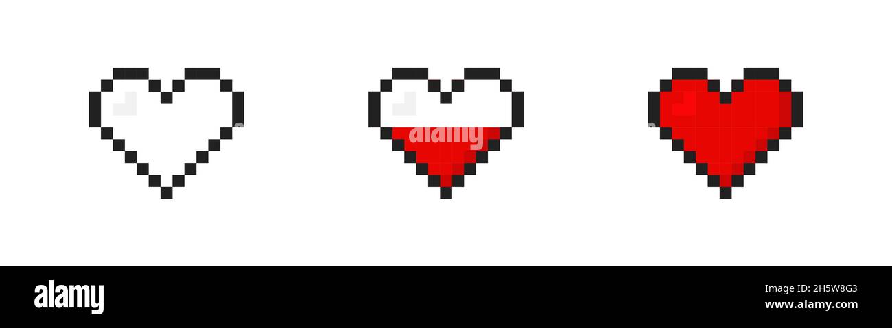 Icona del vettore pixel della serie di cuore in tempo reale. amore a 8 bit. Giochi retrò nubes. Illustrazione cartoon art design Illustrazione Vettoriale