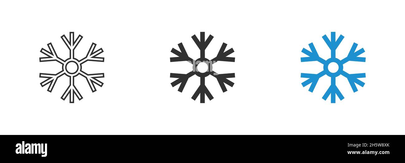 Simbolo di Natale fiocco di neve. Line art su sfondo bianco. Vettore vinter e simbolo di segno freddo Illustrazione Vettoriale