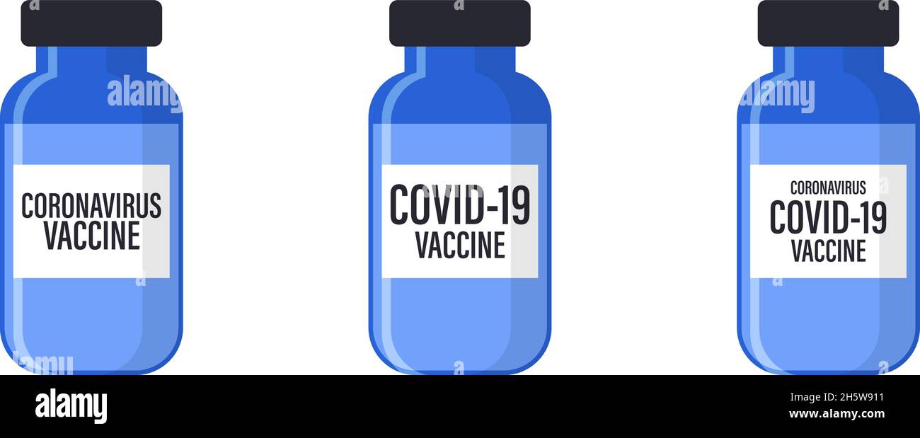Vaccino contro il coronavirus. COVID 19 flaconcino medico del virus. Vettore piatto per il concetto di cura sanitaria Illustrazione Vettoriale