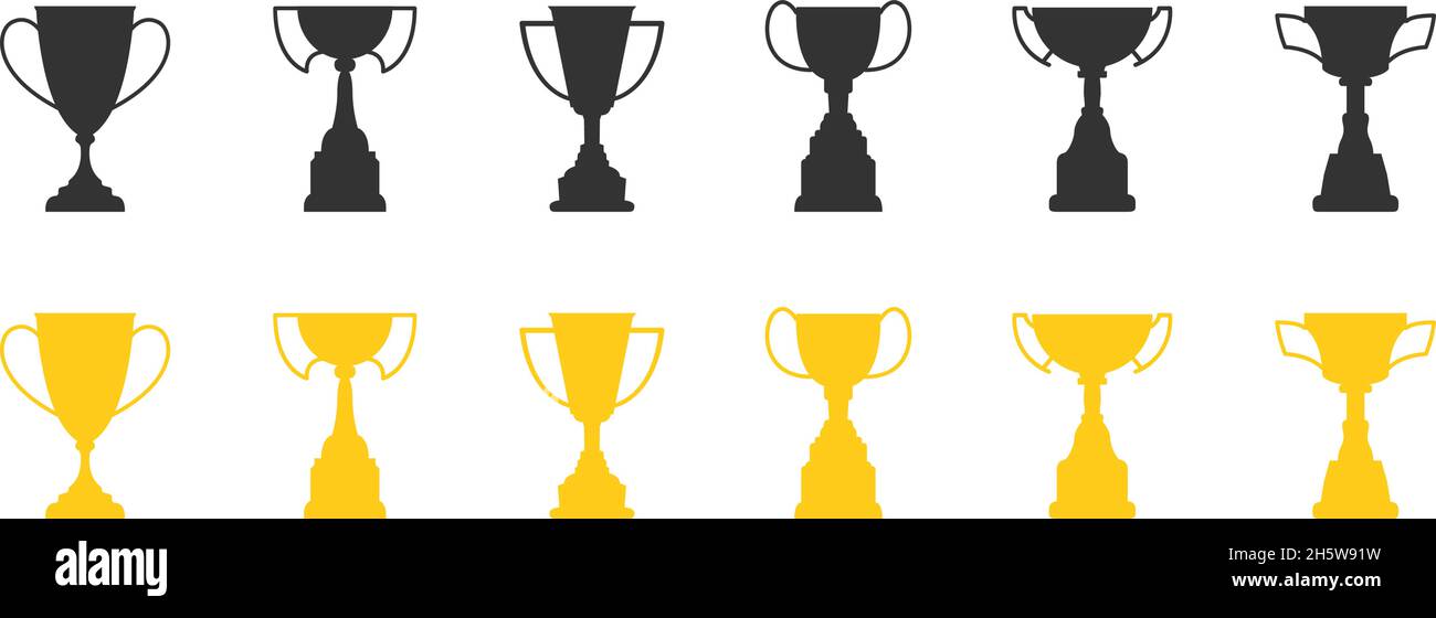 Coppa Trofeo. Imposta l'icona gialla e nera in stile piatto. Illustrazione isolata dal vettore Illustrazione Vettoriale