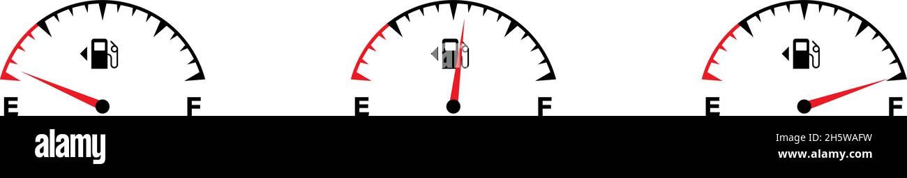 Icona di impostazione del misuratore carburante. Indicatore livello carburante pieno. Serbatoio del gas. Illustrazione piatta con isolamento vettoriale Illustrazione Vettoriale