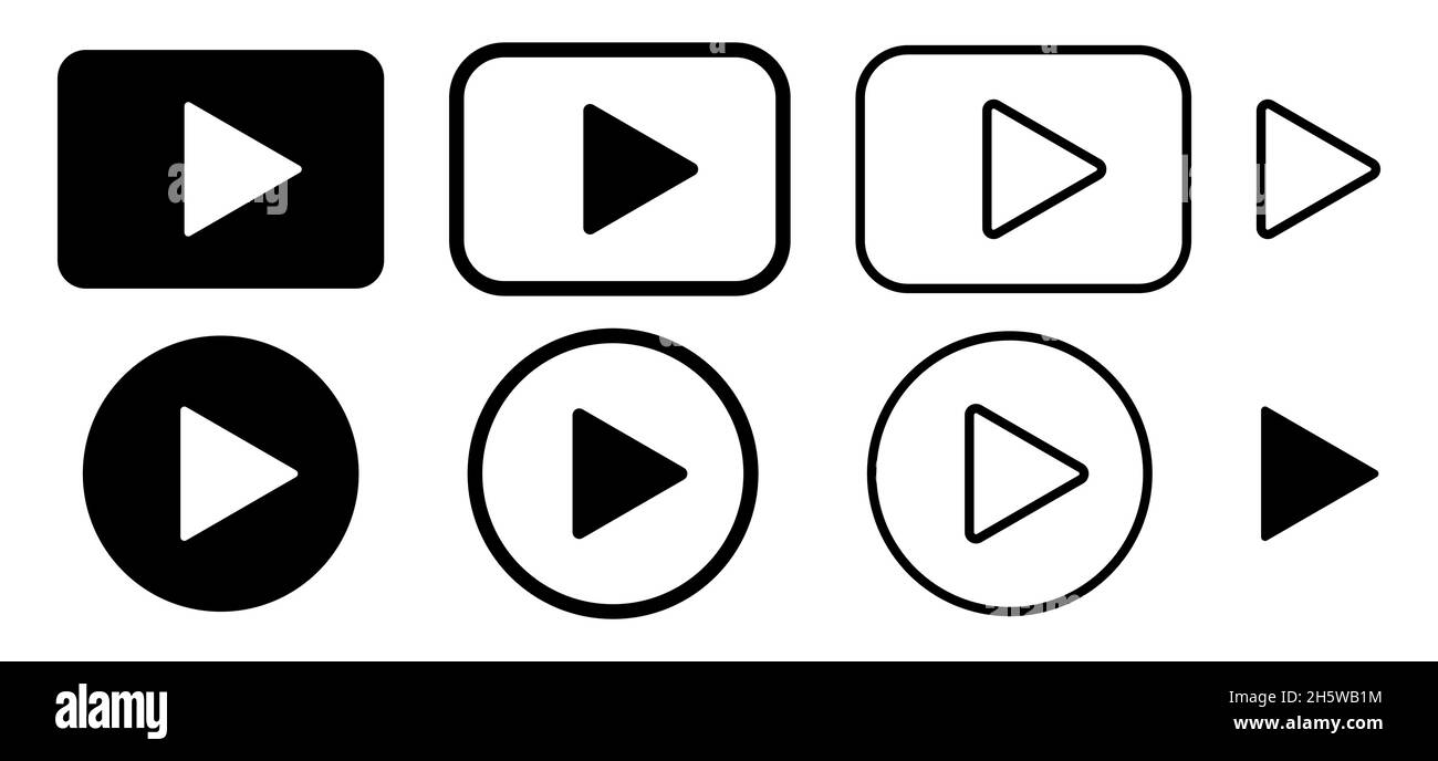 Pulsanti di riproduzione impostati. Icone vettoriali. Musica video inizio segni isolati su sfondo bianco Illustrazione Vettoriale