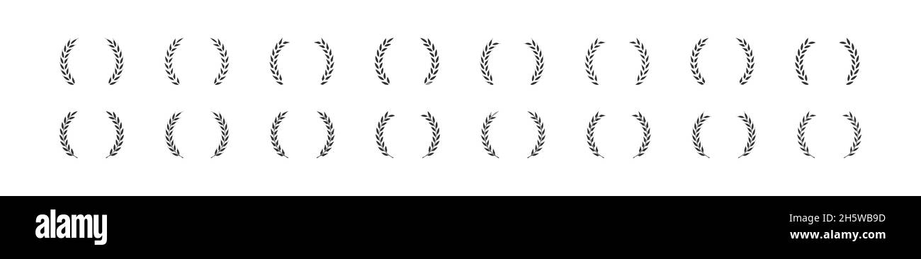Icona set corona Laurel. Simbolo del simbolo del simbolo del cappelletto di riconoscimento. Illustrazione piatta vettoriale Illustrazione Vettoriale
