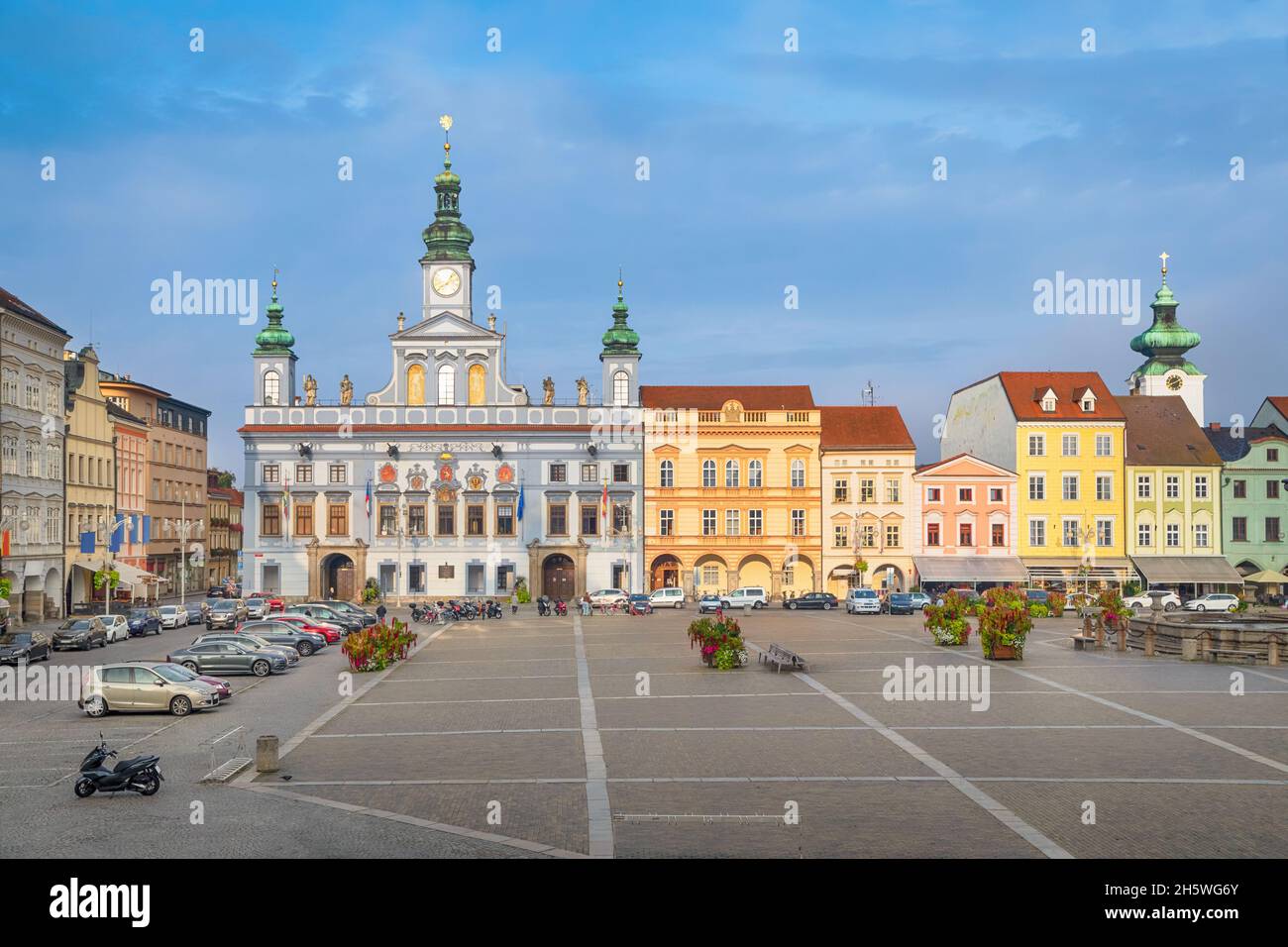 Ceske Budejovice, Czechia - storico municipio situato in Piazza Namesti Premysla Otakara II nel centro della città vecchia Foto Stock