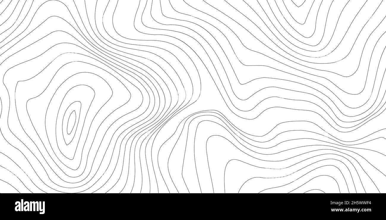 Linea topografica motivo ondulato, mappa contorno curva sfondo vista dall'alto. Illustrazione Vettoriale