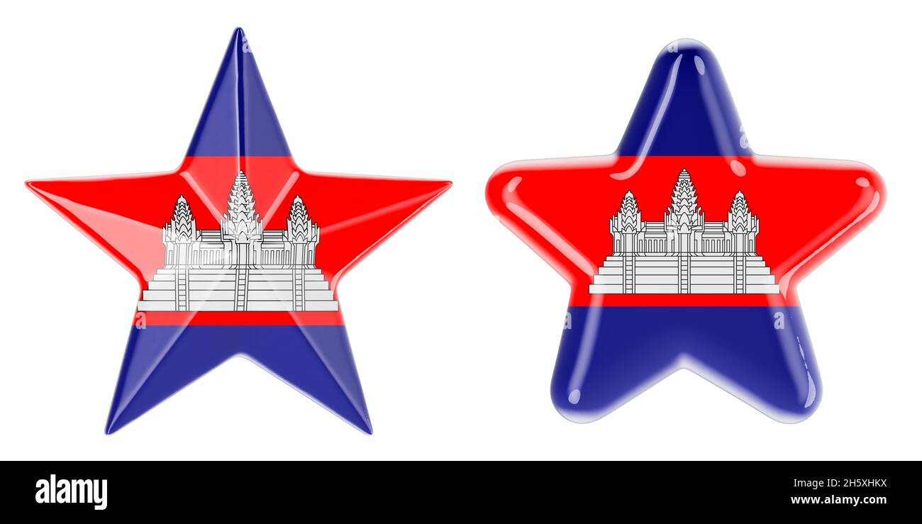 Stelle con bandiera cambogiana, rendering 3D isolato su sfondo bianco Foto Stock