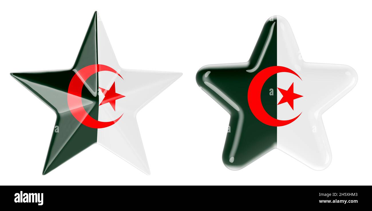 Stelle con bandiera algerina, rendering 3D isolato su sfondo bianco Foto Stock