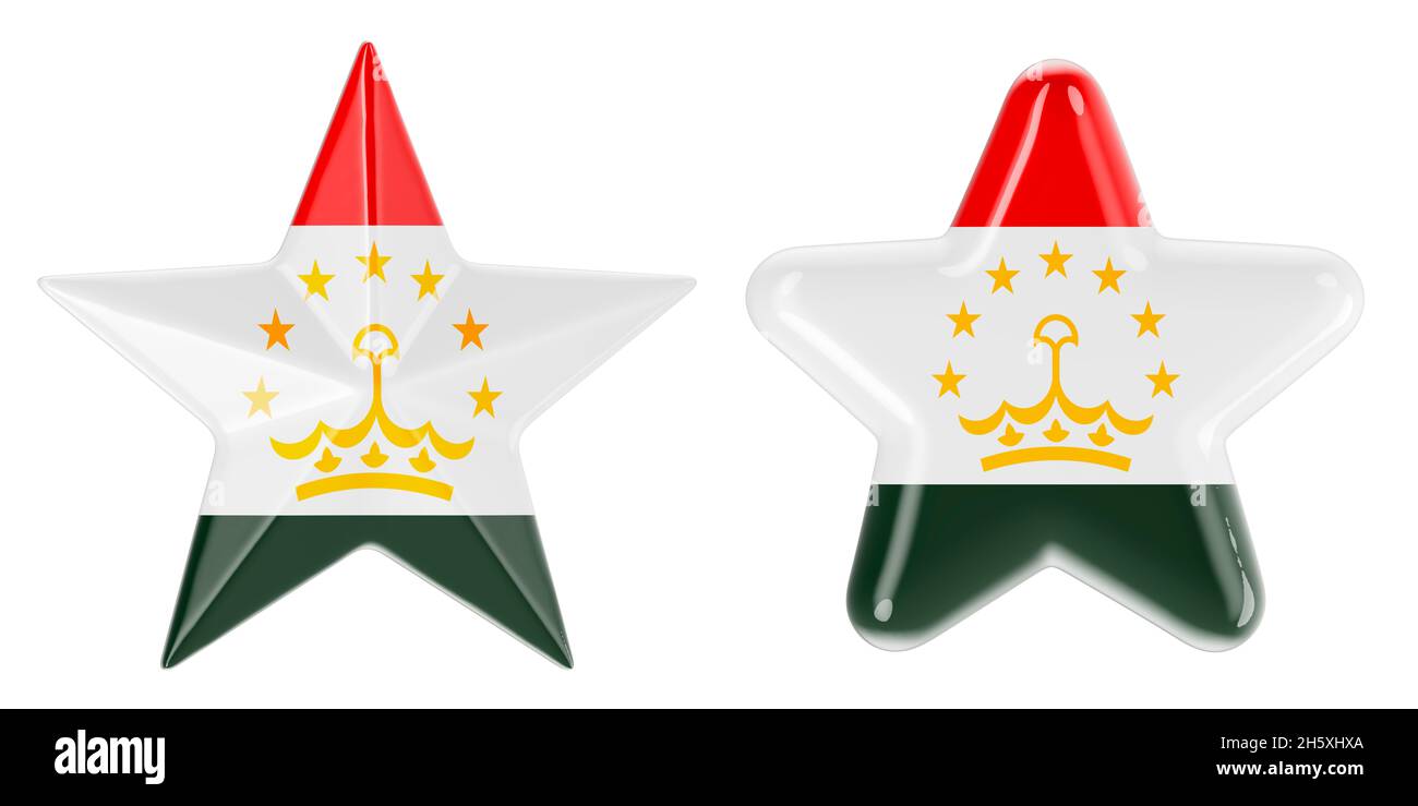 Stelle con bandiera Tajik, rendering 3D isolato su sfondo bianco Foto Stock