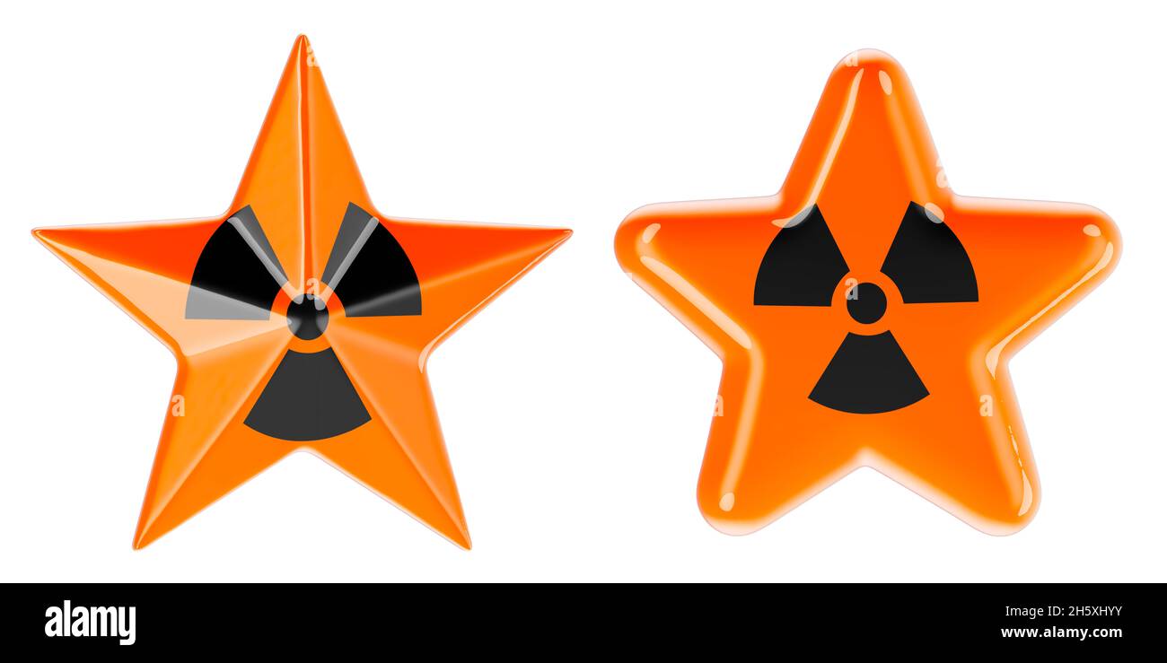 Stelle con segnale di radiazione, rendering 3D isolato su sfondo bianco Foto Stock