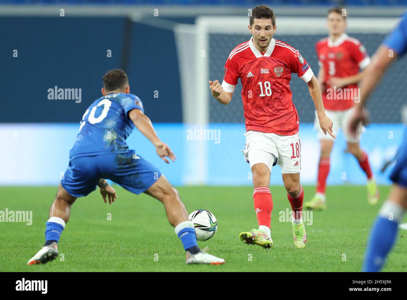 San Pietroburgo, Russia. 11 Nov 2021. SAN PIETROBURGO, RUSSIA - NOVEMBRE 11: Aleksei Sutormin della Russia Nazionale durante la Coppa del mondo 2022 Qualifiche tra Russia e Cipro alla Gazprom Arena il 11 Novembre 2021 a San Pietroburgo, Russia (Foto di Anatoliy Medved/Orange Pictures) Credit: Orange Pics BV/Alamy Live News Foto Stock