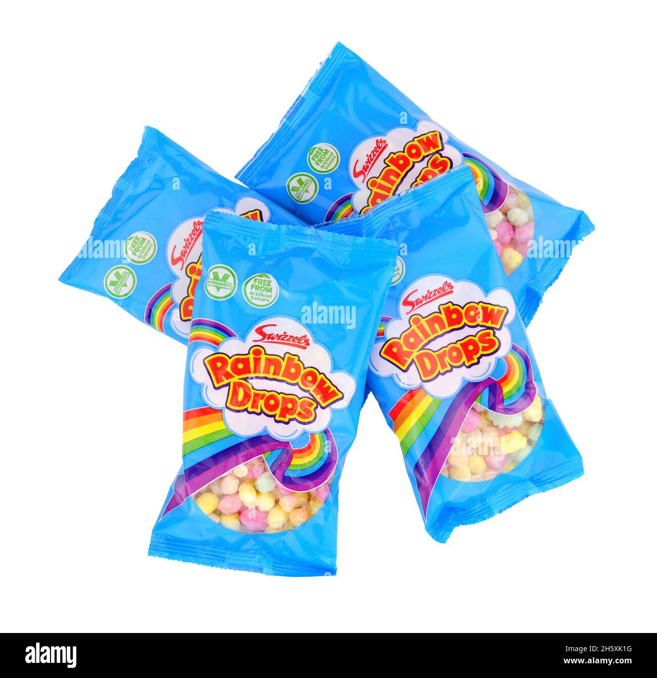Swizzels Matlow rainbow Drops 10g Pack zucchero rivestito mais e riso dolciumi Foto Stock