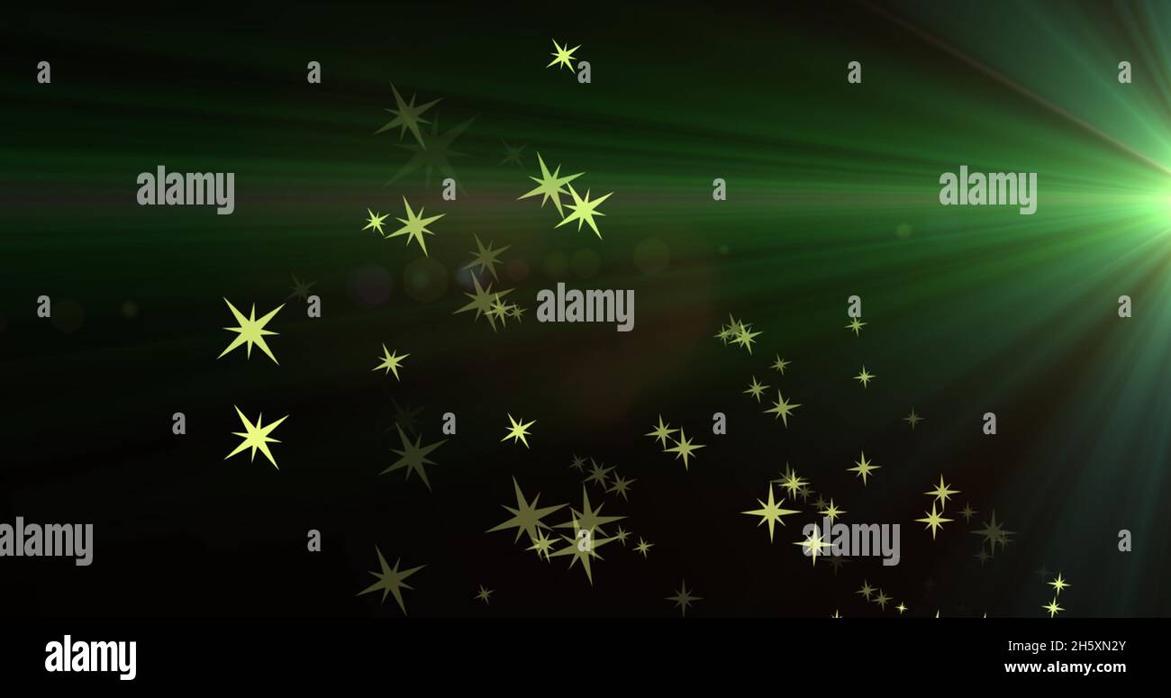 Immagine di percorsi luminosi e stelle su sfondo nero Foto Stock