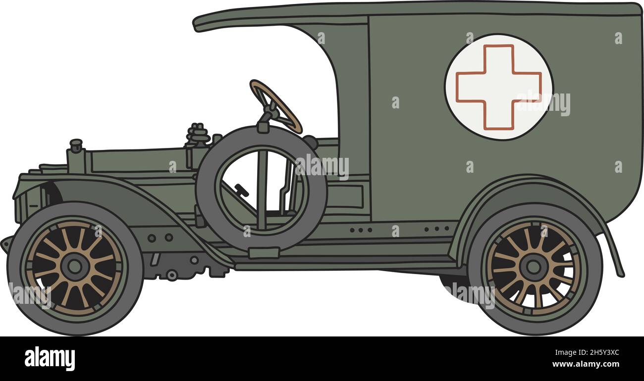 Lo sdraving a mano di un'auto d'ambulanza militare d'epoca Illustrazione Vettoriale