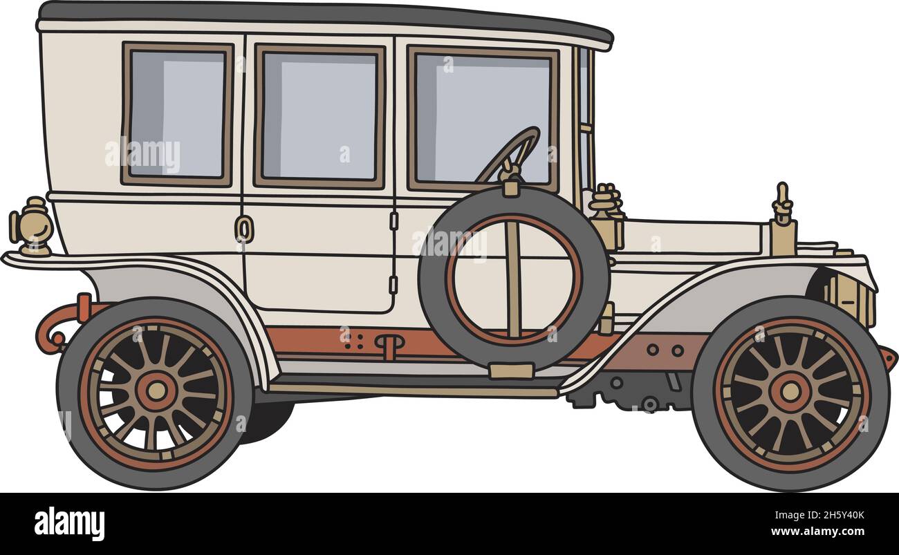 Il disegno a mano vettorizzato di un'auto d'epoca bianca Illustrazione Vettoriale
