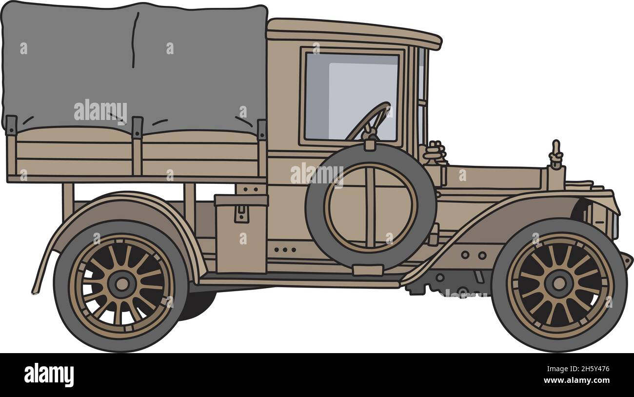 La stesura a mano di un camion militare di sabbia d'epoca Illustrazione Vettoriale
