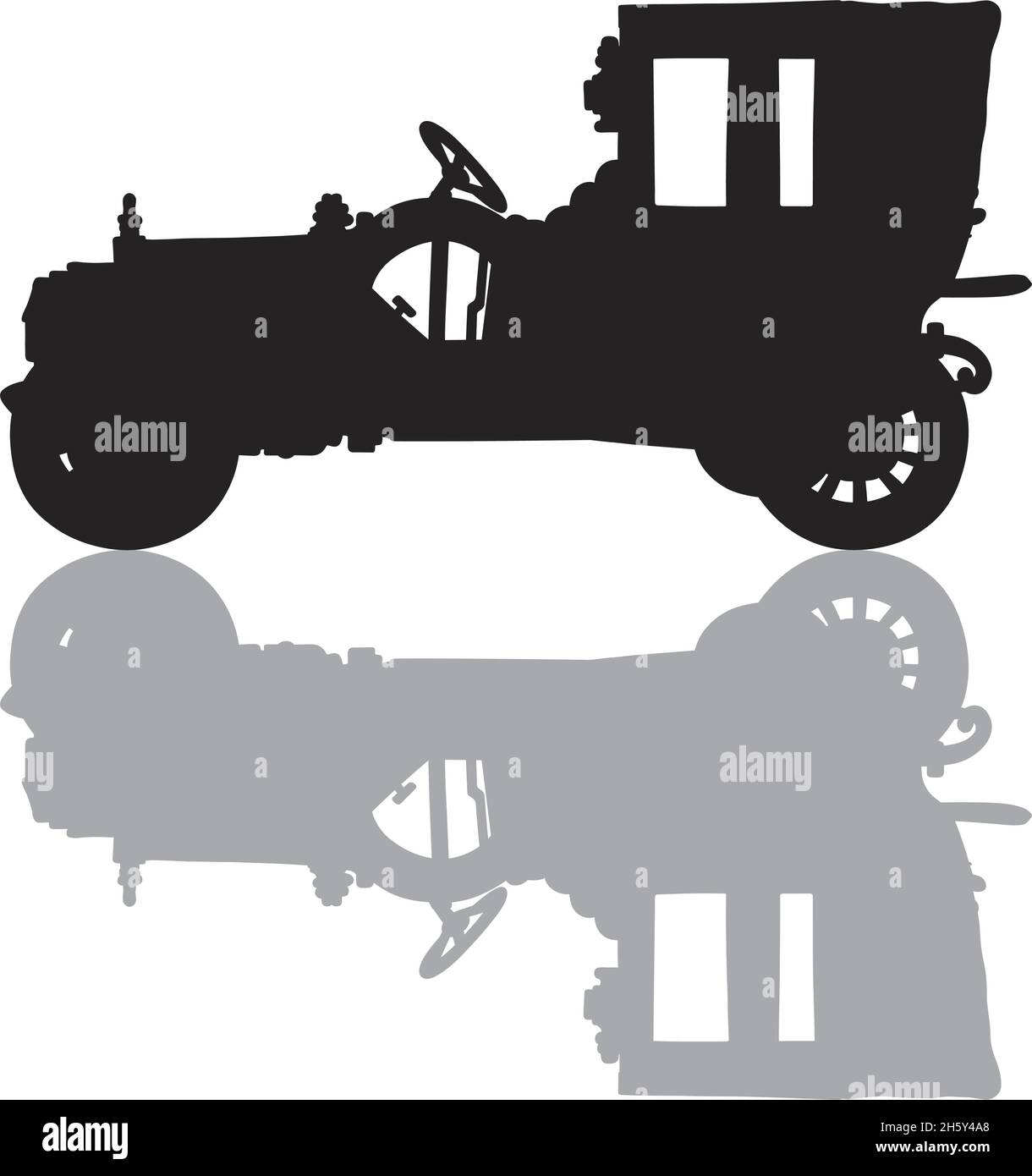 La silhouette nera di una grande limousine d'epoca con un'ombra grigia Illustrazione Vettoriale