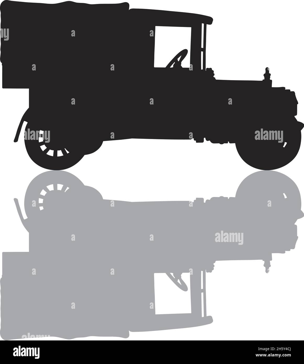 La silhouette nera di un camion vintage un'ombra grigia Illustrazione Vettoriale