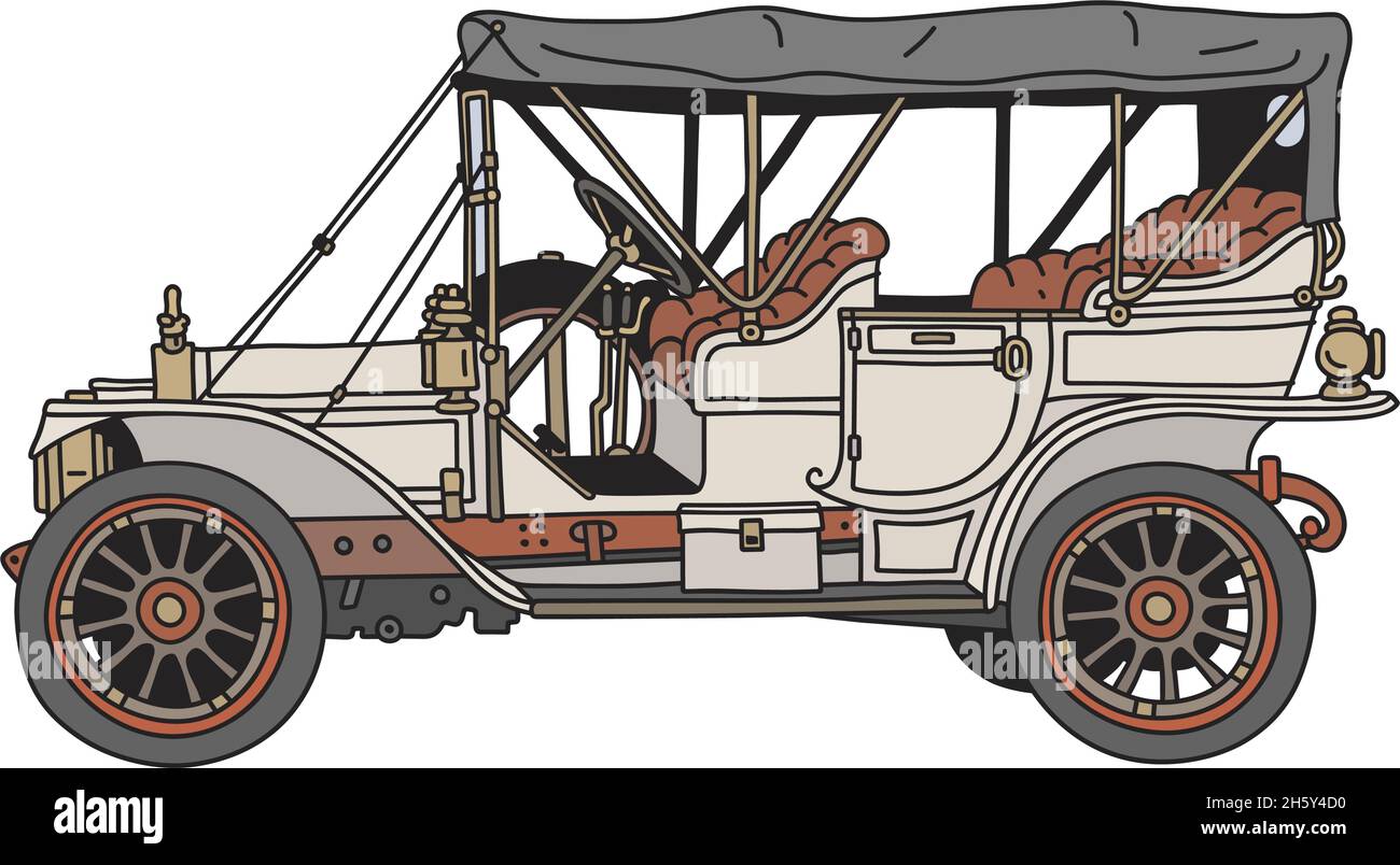 Il disegno a mano vettorizzato di un'auto d'epoca bianca Illustrazione Vettoriale