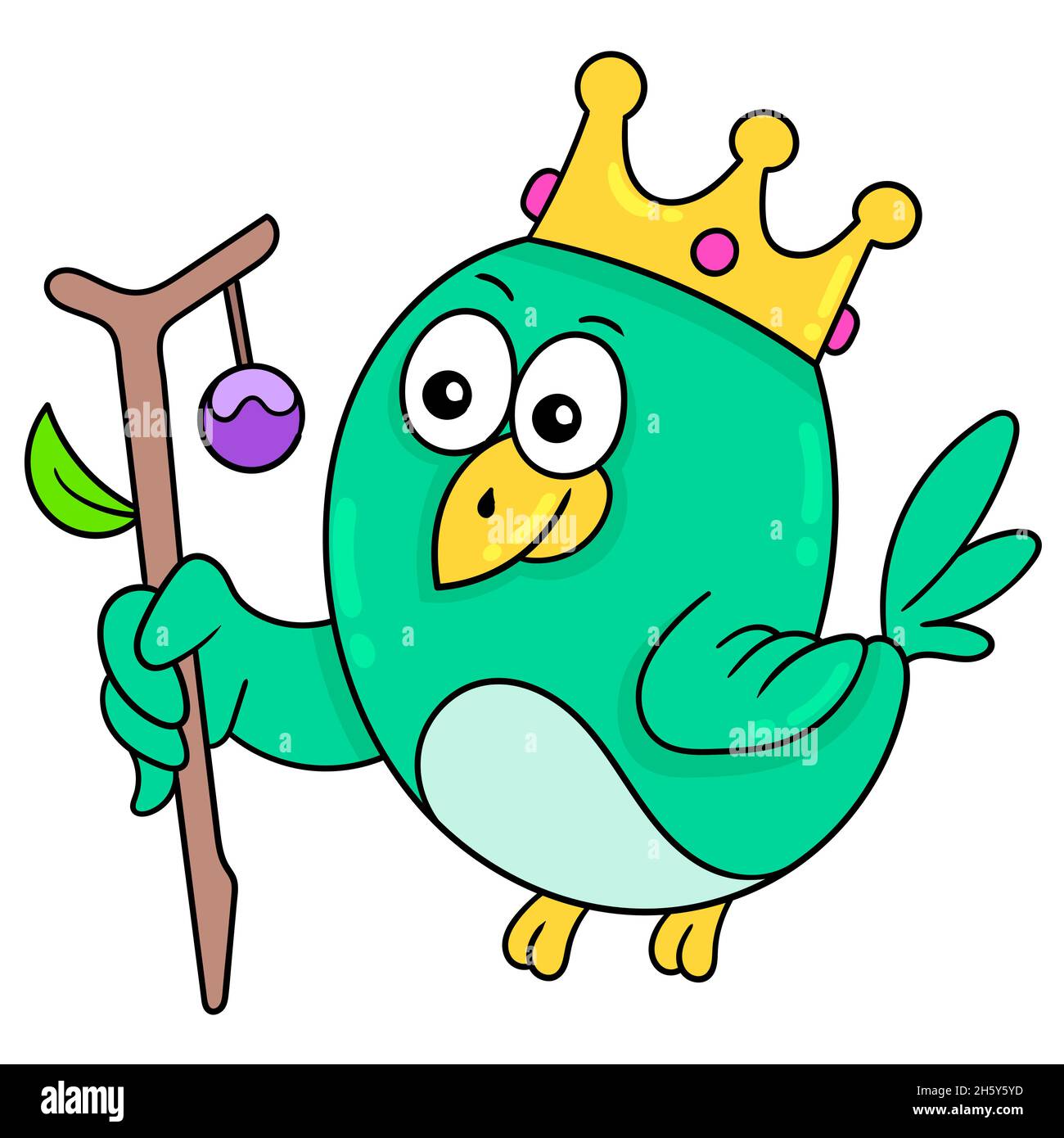 il re degli uccelli è verde e indossa una corona d'oro Illustrazione Vettoriale