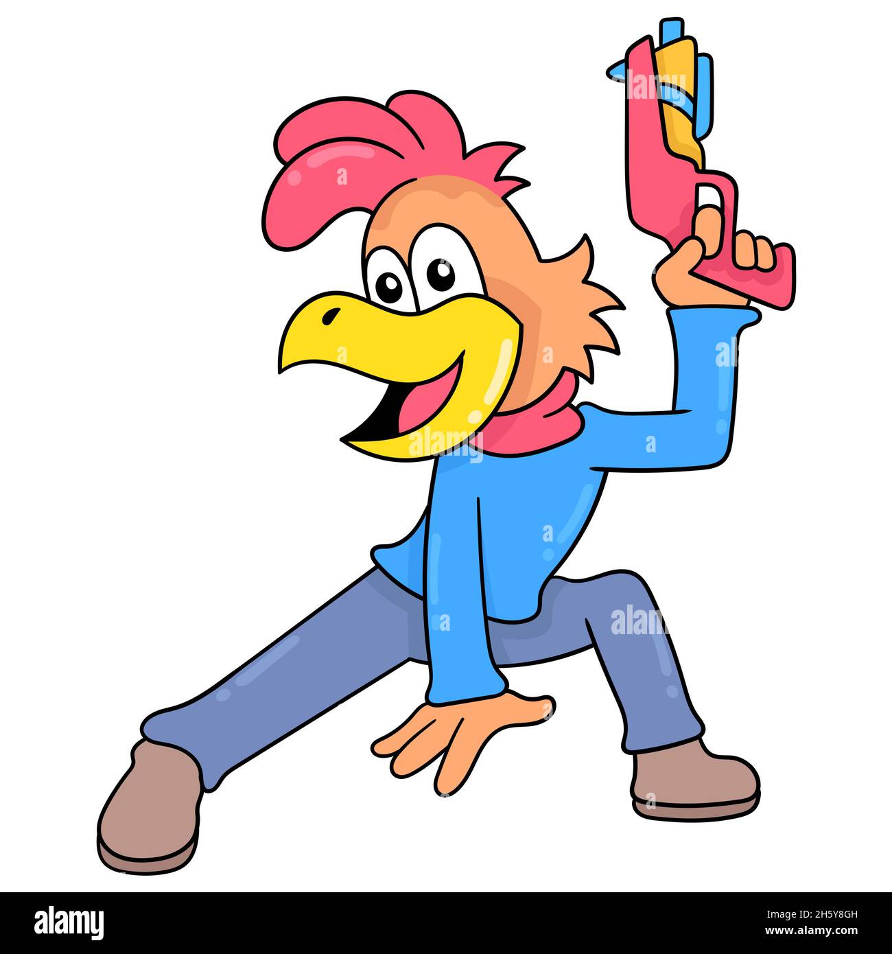 guardia di sicurezza gallo che porta una pistola Illustrazione Vettoriale