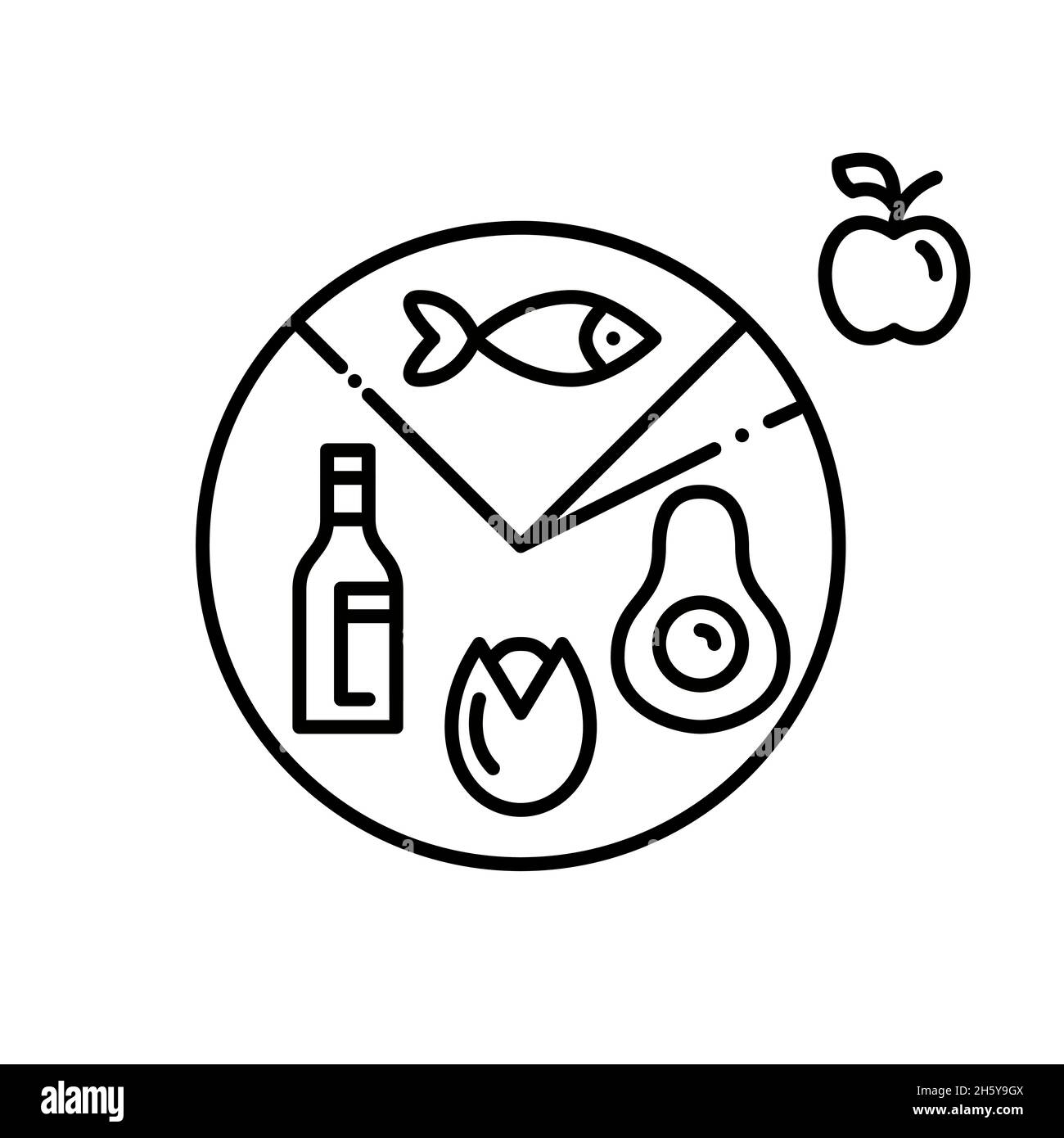 Carb basso chetogenico con dieta a prevalenza di grassi in un'infografica grafico a torta. Icona tratto modificabile pixel Perfect Illustrazione Vettoriale