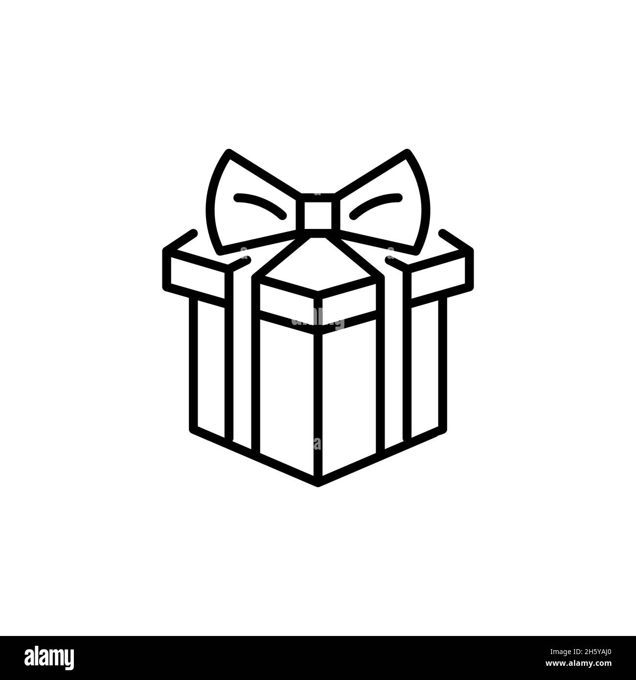 Confezione regalo con un nastro legato sulla parte superiore. Compleanno, Natale o altri festeggiamenti presenti. Pixel Perfect, tratto modificabile Illustrazione Vettoriale