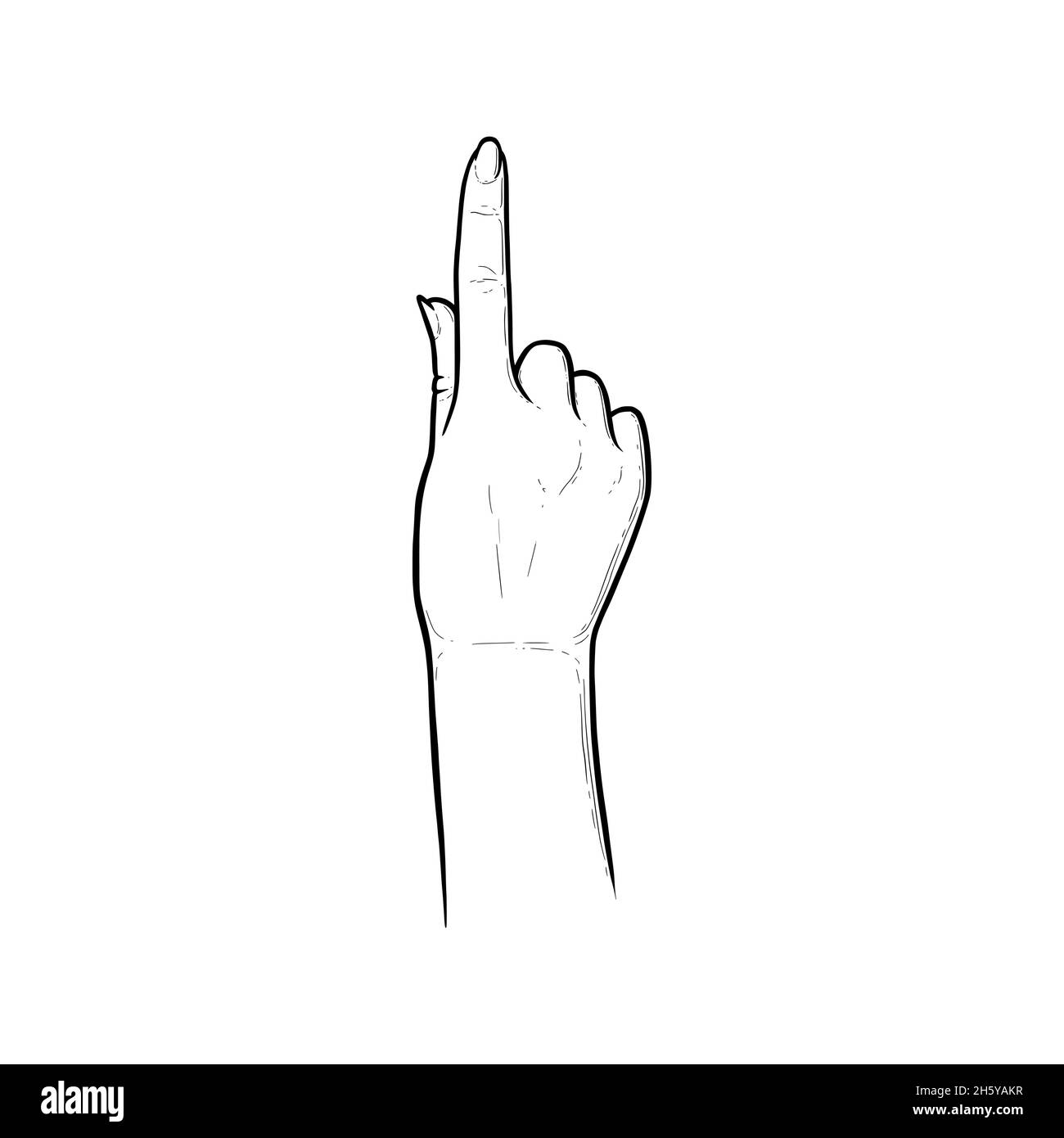 Indice puntato dritto in avanti. Dito che mostra qualcosa in avanti. Illustrazione vettoriale dello schizzo isolata su sfondo bianco Illustrazione Vettoriale
