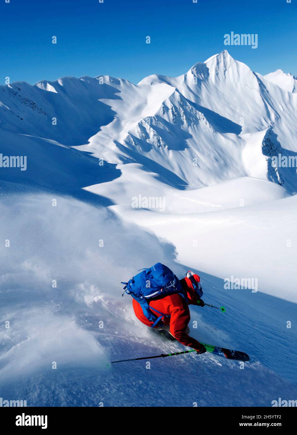 FRANCIA, LA PLAGNE, SAVOIA ( 73 ), PISTA OFF SULLE PENDICI DEL MONTE JOVET NELLE ALPI Foto Stock
