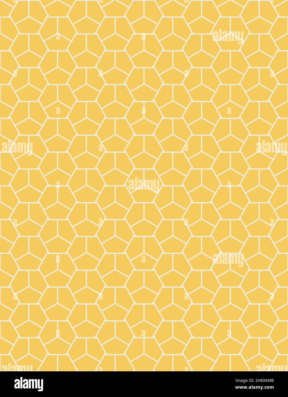 Design senza cuciture con mosaico dallo stile minimalista con colori giallo senape e bianco. Sfondo con motivo geometrico con esagoni neri Foto Stock