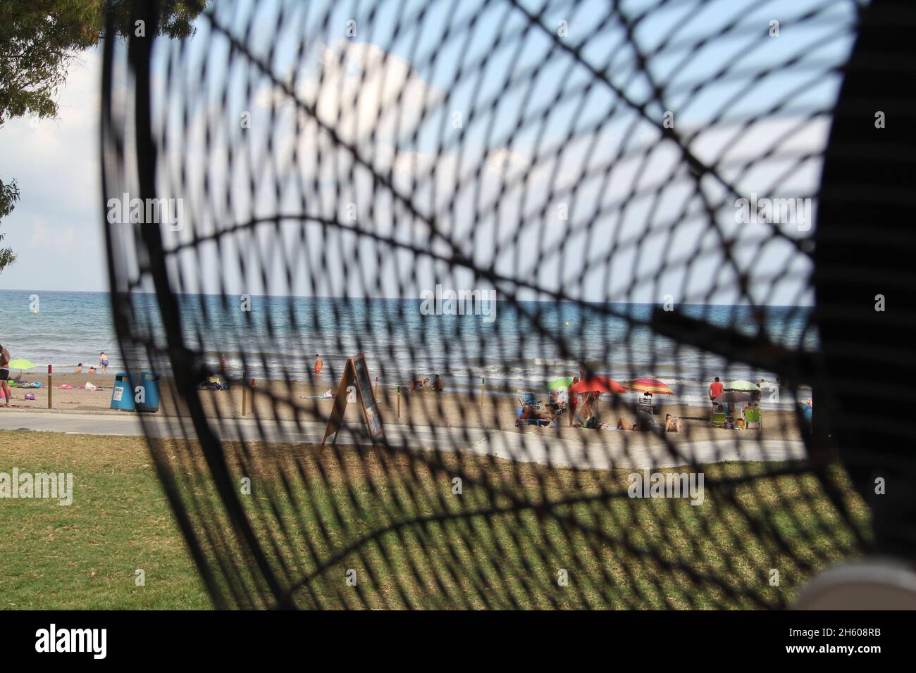 Playa Oropesa de Mar a través del ventilador. Foto Stock