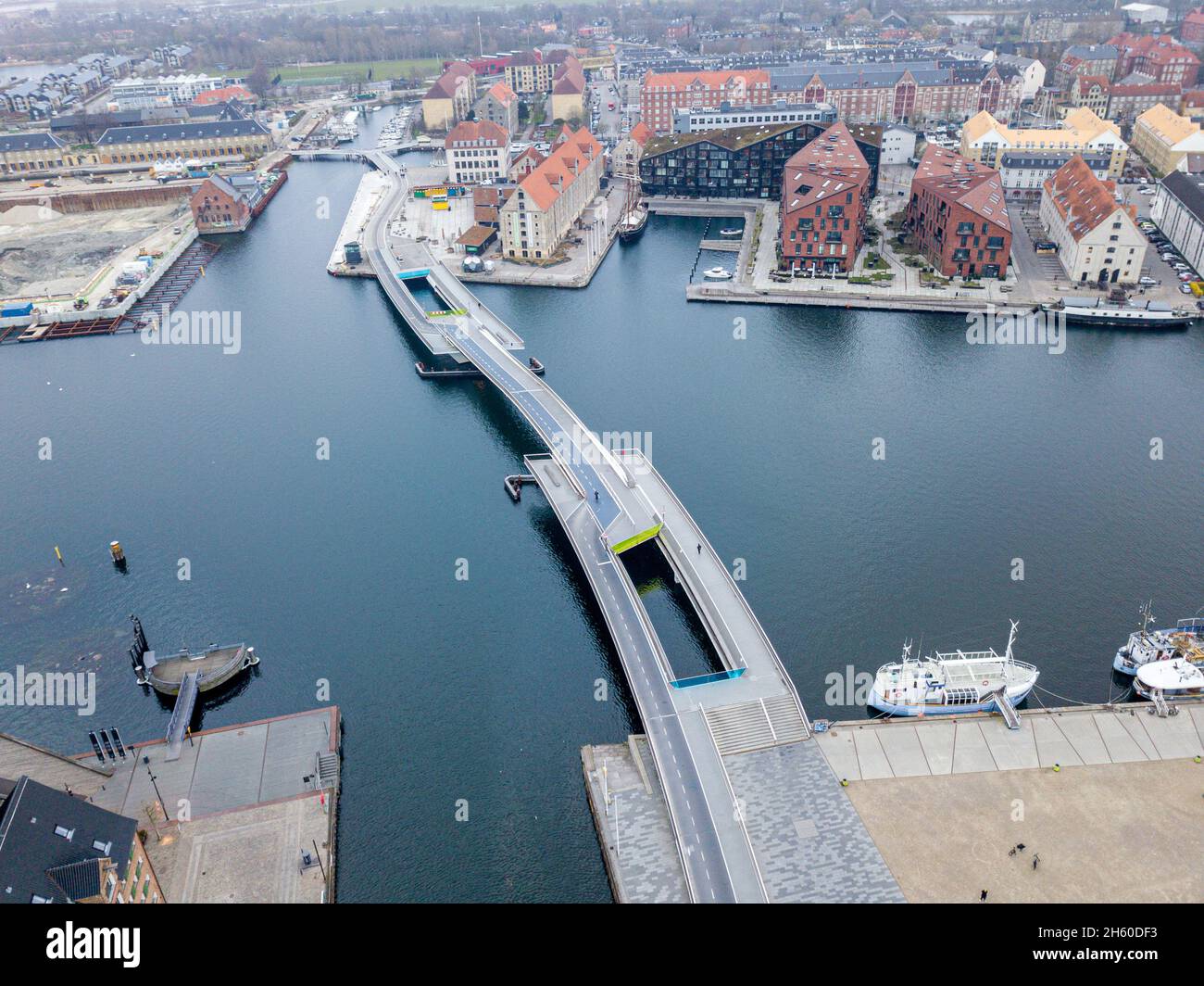 Vista aerea del Ponte del Porto interno a Copenhagen Foto Stock
