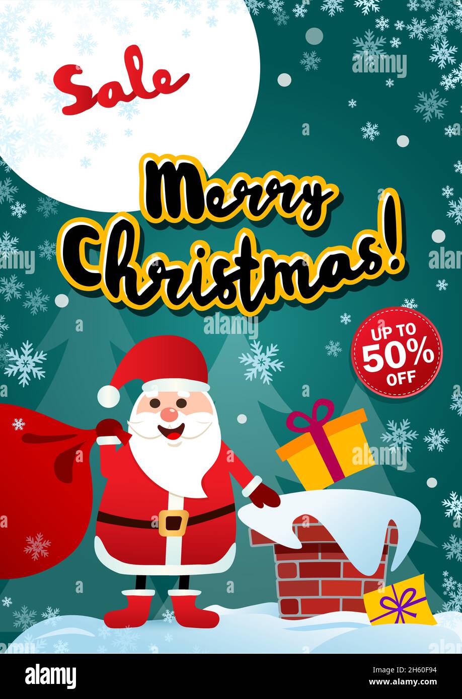 Poster Buon Natale. Sconti fino a 50. Babbo Natale Illustrazione Vettoriale