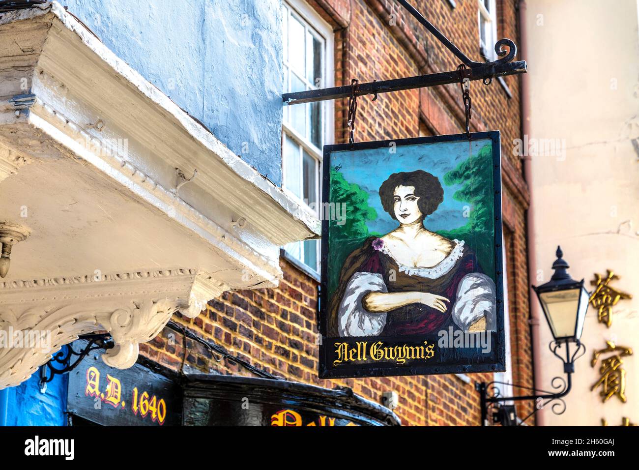 Cartello per nell Gwynn Tearoom, Church Street, Windsor, Berkshire, Regno Unito Foto Stock