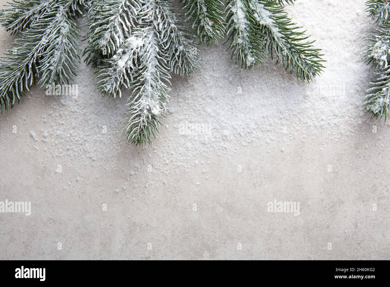 Concetto di Natale rami e vista sul tetto della neve Foto Stock