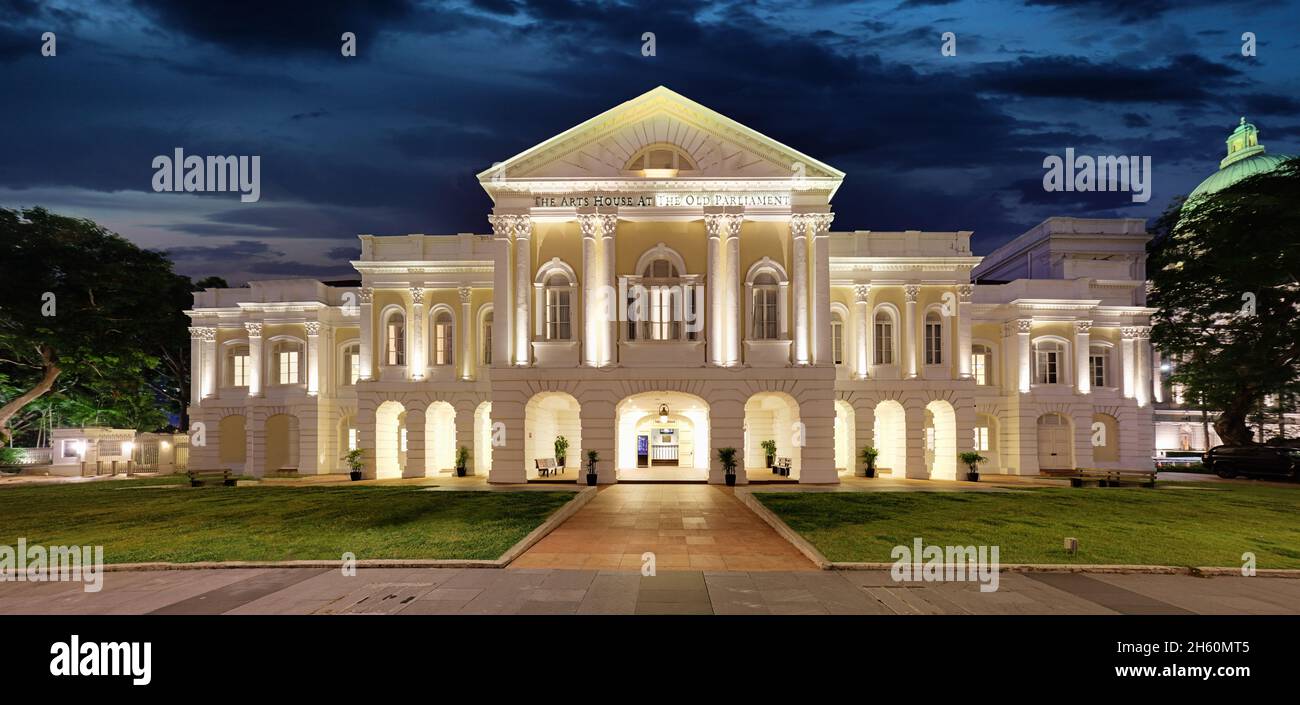Singapore - Vecchio Partliament di notte, Art House Foto Stock